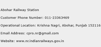 Abohar Railway Station Phone Number Customer Service