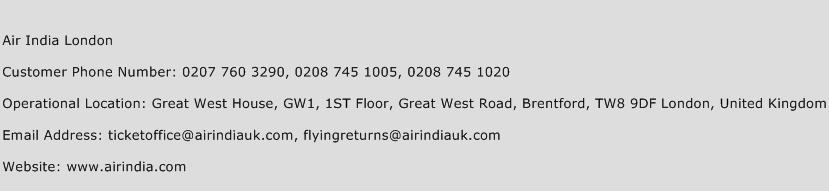 Air India London Phone Number Customer Service