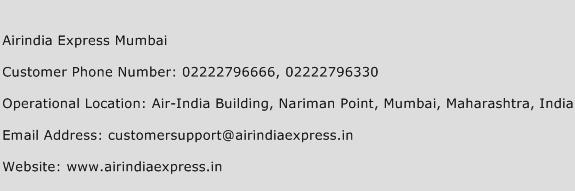 Airindia Express Mumbai Phone Number Customer Service