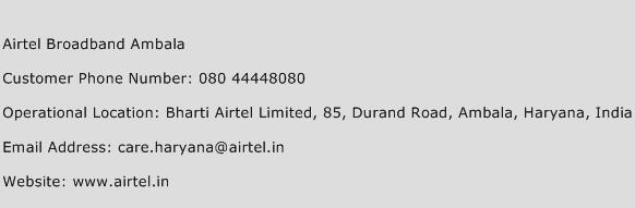 Airtel Broadband Ambala Phone Number Customer Service