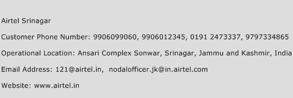 Airtel Srinagar Phone Number Customer Service