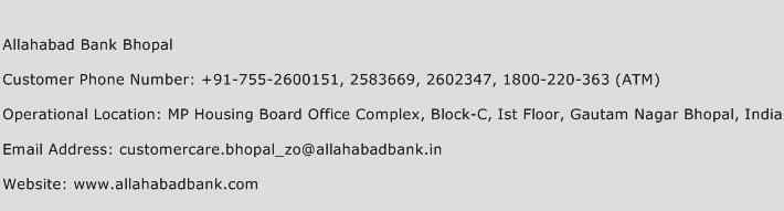 Allahabad Bank Bhopal Phone Number Customer Service