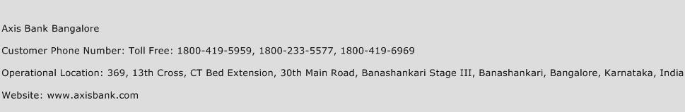 Axis Bank Bangalore Phone Number Customer Service