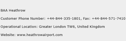 BAA Heathrow Phone Number Customer Service