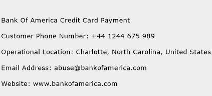 Bank Of America Credit Card Payment Phone Number Customer Service