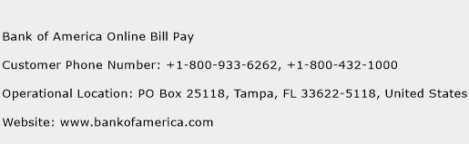 Bank of America Online Bill Pay Phone Number Customer Service