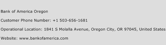 Bank of America Oregon Phone Number Customer Service