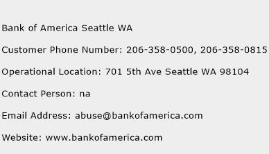 Bank of America Seattle WA Phone Number Customer Service