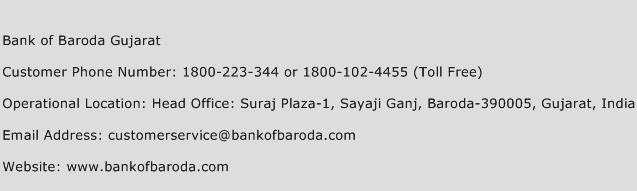 Bank of Baroda Gujarat Phone Number Customer Service