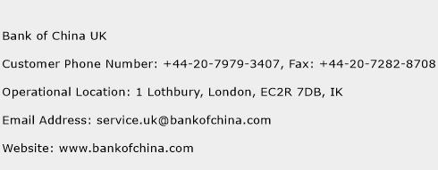 Bank of China UK Phone Number Customer Service