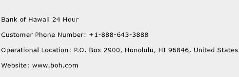 Bank of Hawaii 24 Hour Phone Number Customer Service