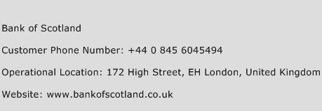 Bank of Scotland Phone Number Customer Service