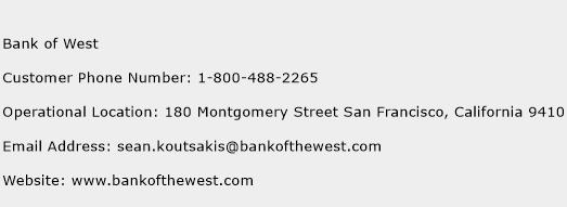 Bank of West Phone Number Customer Service
