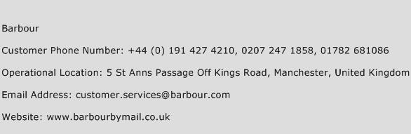 Barbour Phone Number Customer Service