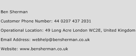 Ben Sherman Phone Number Customer Service