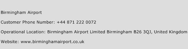 Birmingham Airport Phone Number Customer Service