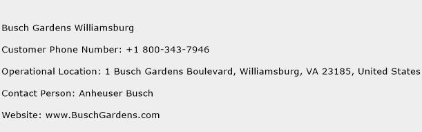 Busch Gardens Williamsburg Phone Number Customer Service
