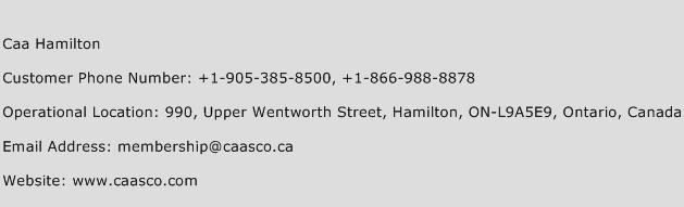 Caa Hamilton Phone Number Customer Service