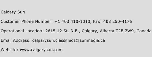 Calgary Sun Phone Number Customer Service