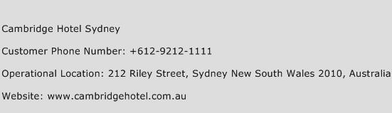 Cambridge Hotel Sydney Phone Number Customer Service