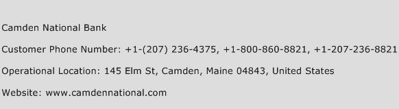 Camden National Bank Phone Number Customer Service