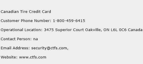 Canadian Tire Credit Card Phone Number Customer Service