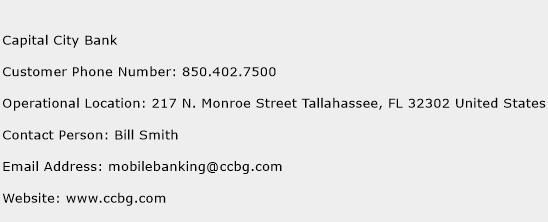 Capital City Bank Phone Number Customer Service