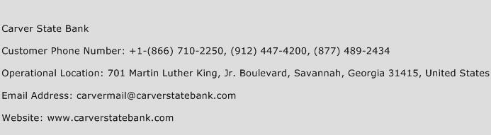 Carver State Bank Phone Number Customer Service