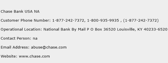 Chase Bank USA NA Phone Number Customer Service
