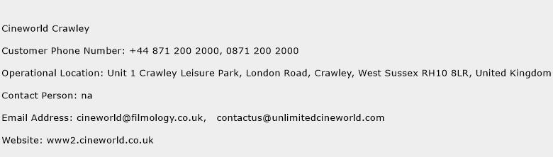 Cineworld Crawley Phone Number Customer Service