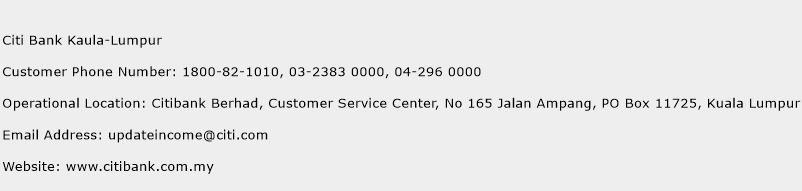 Citi Bank Kaula-Lumpur Phone Number Customer Service