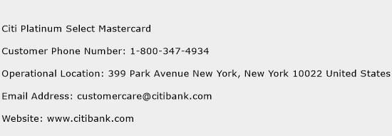 Citi Platinum Select Mastercard Phone Number Customer Service