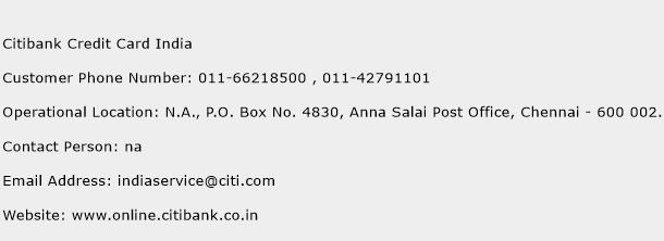 Citibank Credit Card India Phone Number Customer Service