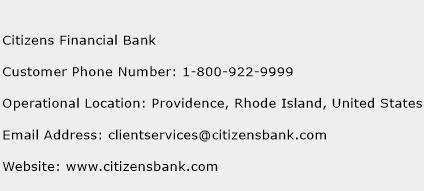 Citizens Financial Bank Phone Number Customer Service