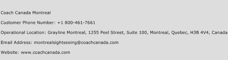 Coach Canada Montreal Phone Number Customer Service