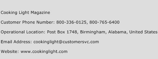 Cooking Light Magazine Phone Number Customer Service