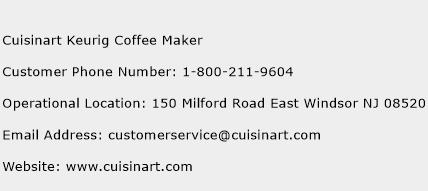Cuisinart Keurig Coffee Maker Phone Number Customer Service