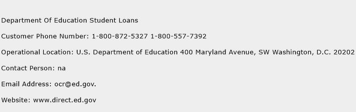 Department Of Education Student Loans Phone Number Customer Service