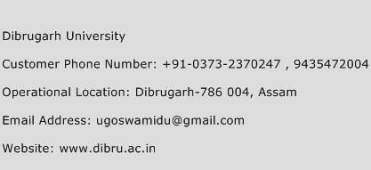 Dibrugarh University Phone Number Customer Service