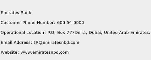 Emirates Bank Phone Number Customer Service
