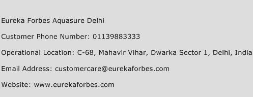 Eureka Forbes Aquasure Delhi Phone Number Customer Service