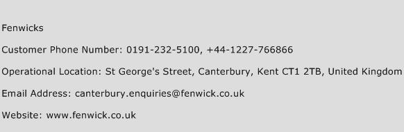 Fenwicks Phone Number Customer Service