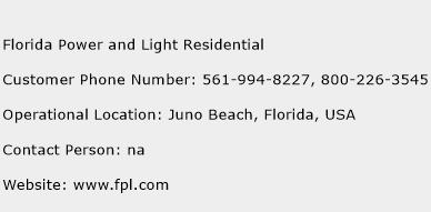 Florida Power and Light Residential Phone Number Customer Service