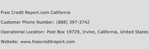 Free Credit Report.com California Phone Number Customer Service