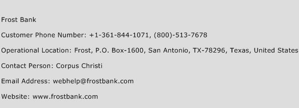 Frost Bank Phone Number Customer Service