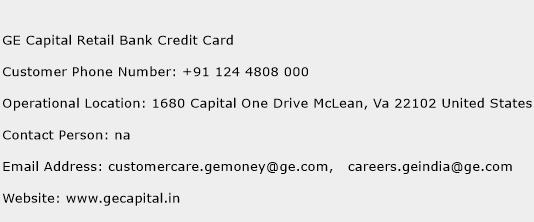 GE Capital Retail Bank Credit Card Phone Number Customer Service