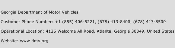 Georgia Department of Motor Vehicles Phone Number Customer Service
