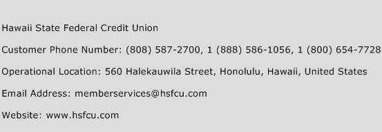 Hawaii State Federal Credit Union Phone Number Customer Service