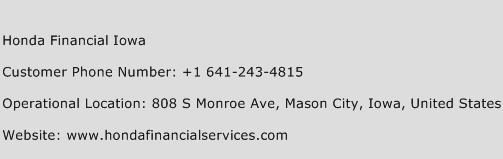 Honda Financial Iowa Phone Number Customer Service