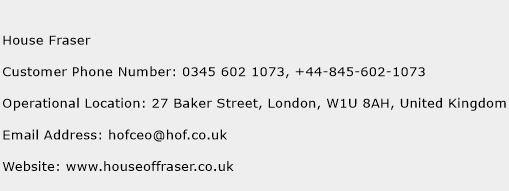 House Fraser Phone Number Customer Service
